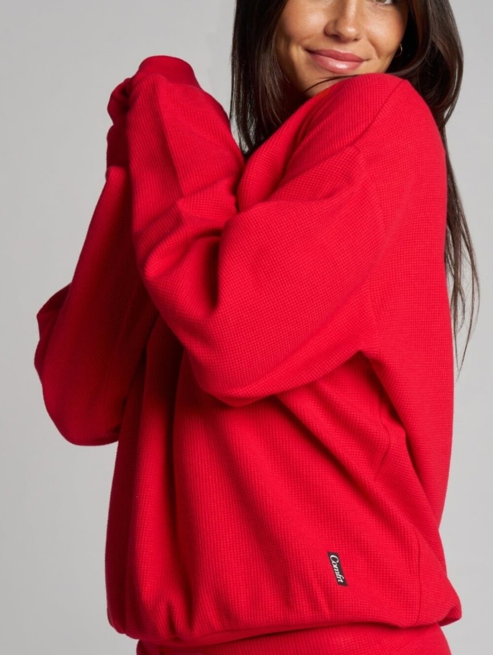 🤑PRICE FIRM🥰 NIP!❤️ COMFRT WAFFLE LOUNGE CREW LONG SLEEVE TOP Cherry Medium M